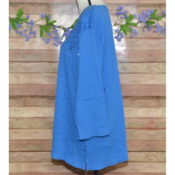 Quacker Factory Womens Light Blue Sequin Tunic Thin Knit Shirt Top Plus Size 3X - Picture 4 of 8